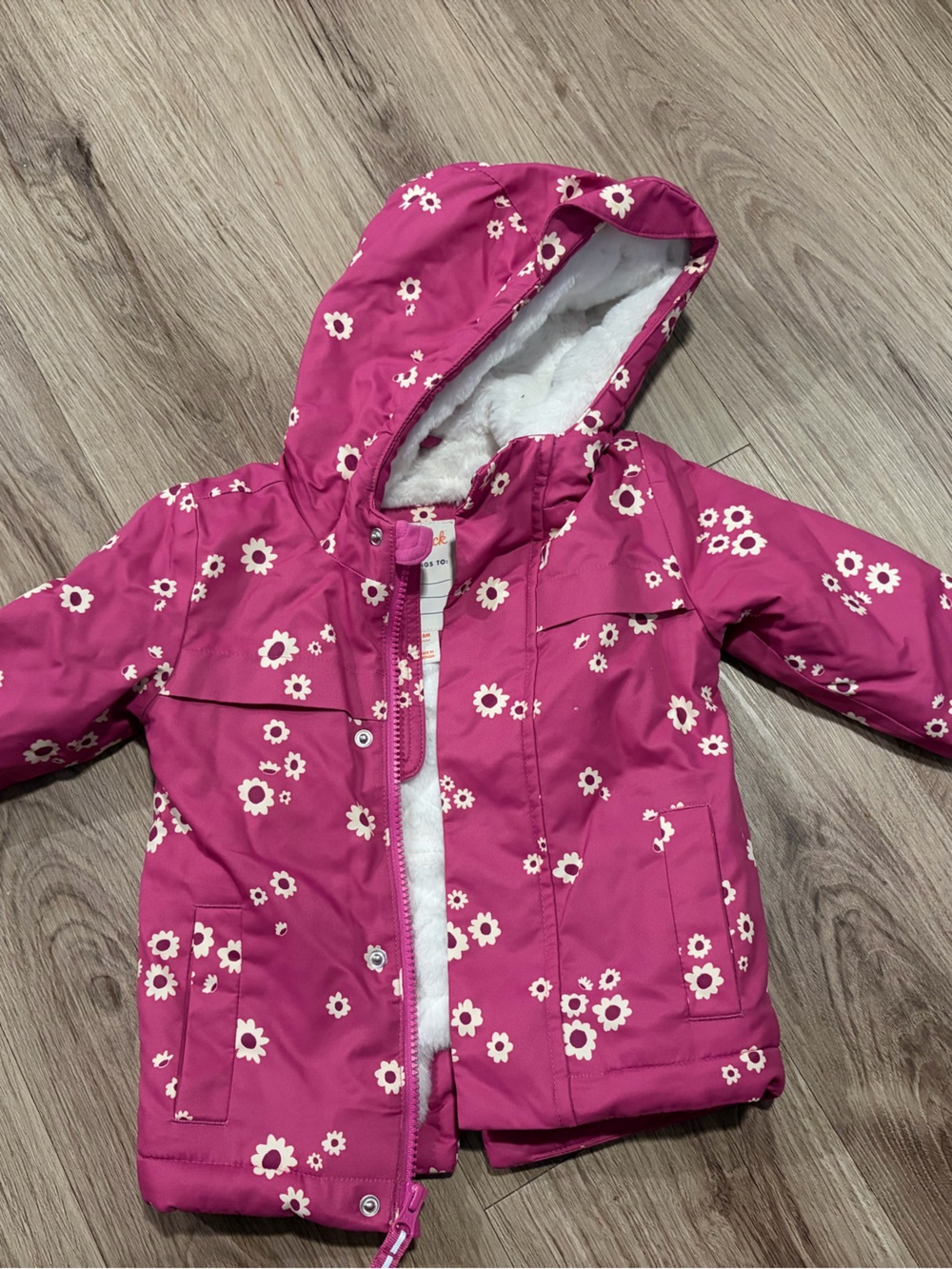 Kids Floral Hooded Quilted Lined Jacket